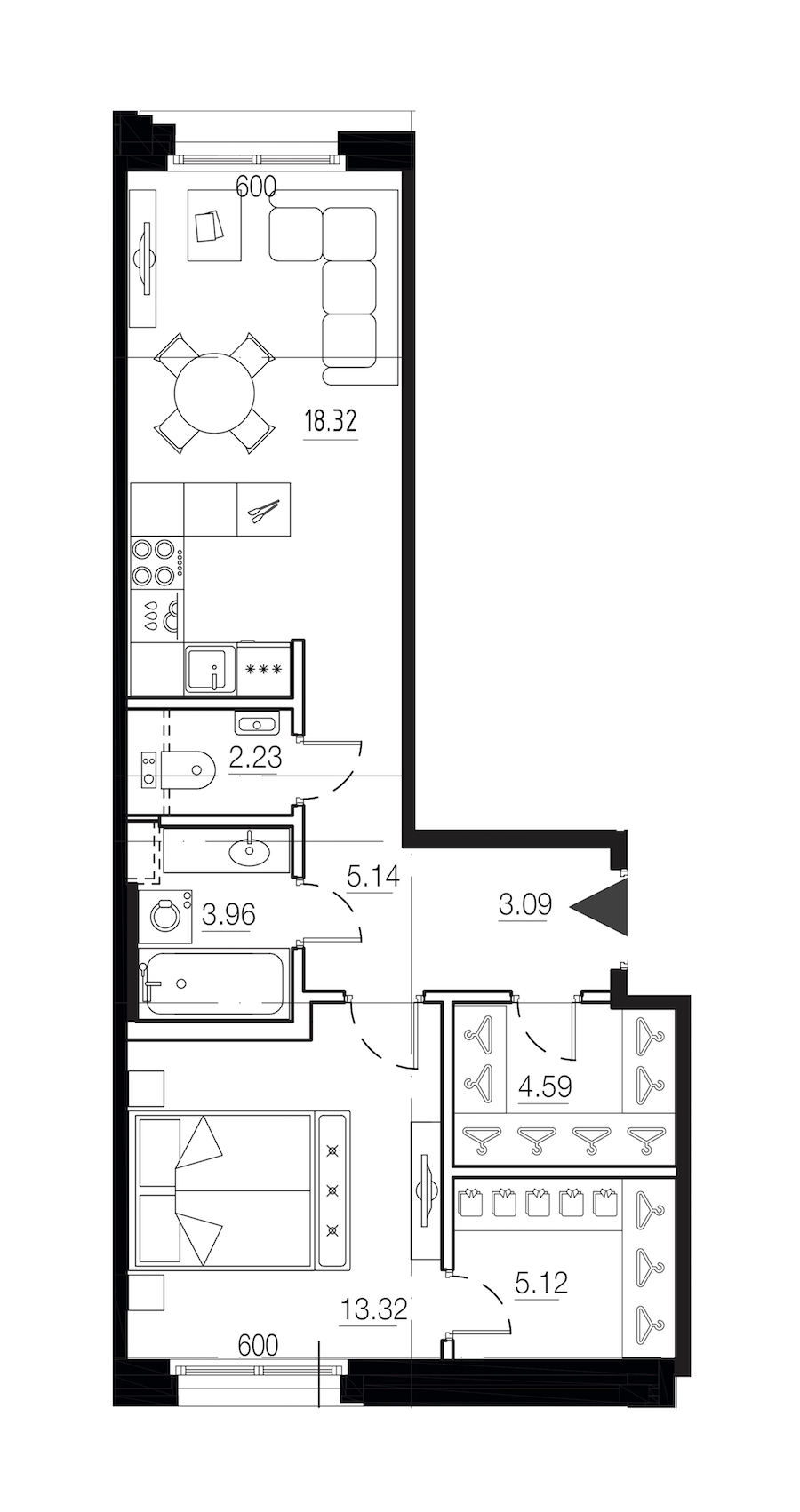 1-комнатная квартира 55.77 м², 2/9 эт., ЖК «LEGENDA Малоохтинский 68»